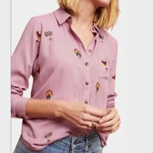 Anthropologie "County Fair" Embroidered Hot Air Balloon Button Down Top